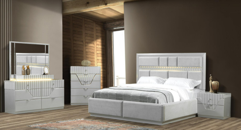 Including: Queen Bed, Dresser Mirror, Chest, and one Nightstand.